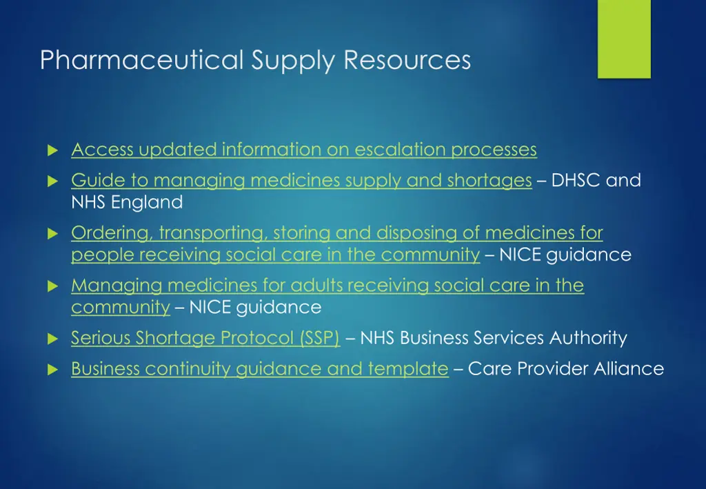 pharmaceutical supply resources