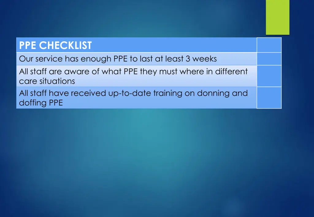 ppe checklist our service has enough ppe to last