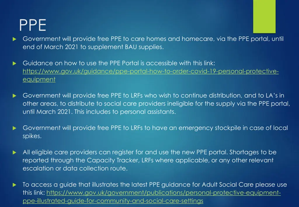 ppe government will provide free ppe to care