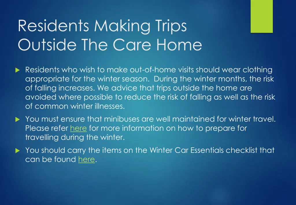 residents making trips outside the care home