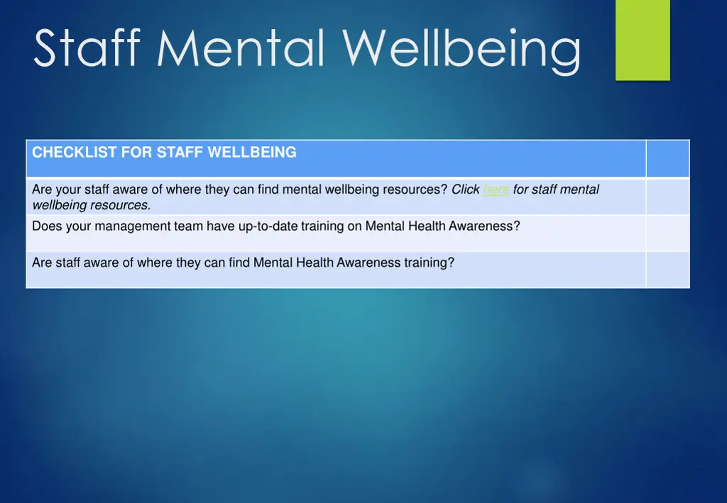 staff mental wellbeing