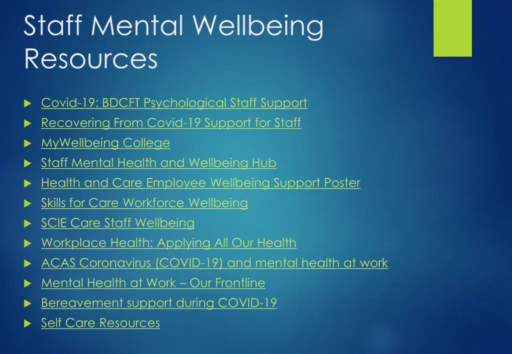 staff mental wellbeing resources
