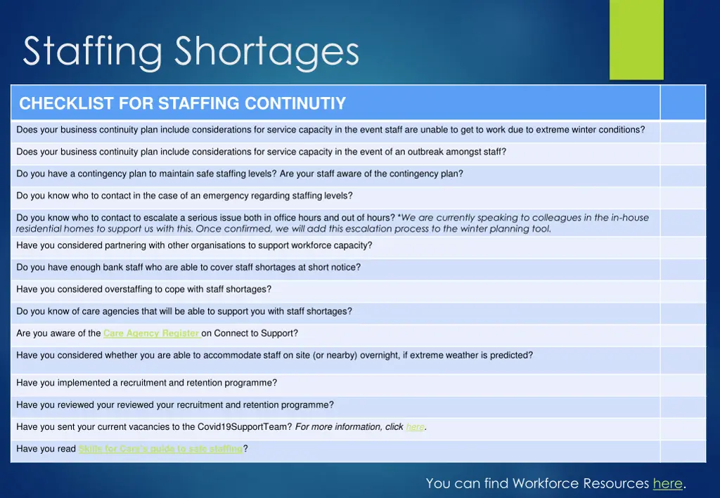 staffing shortages