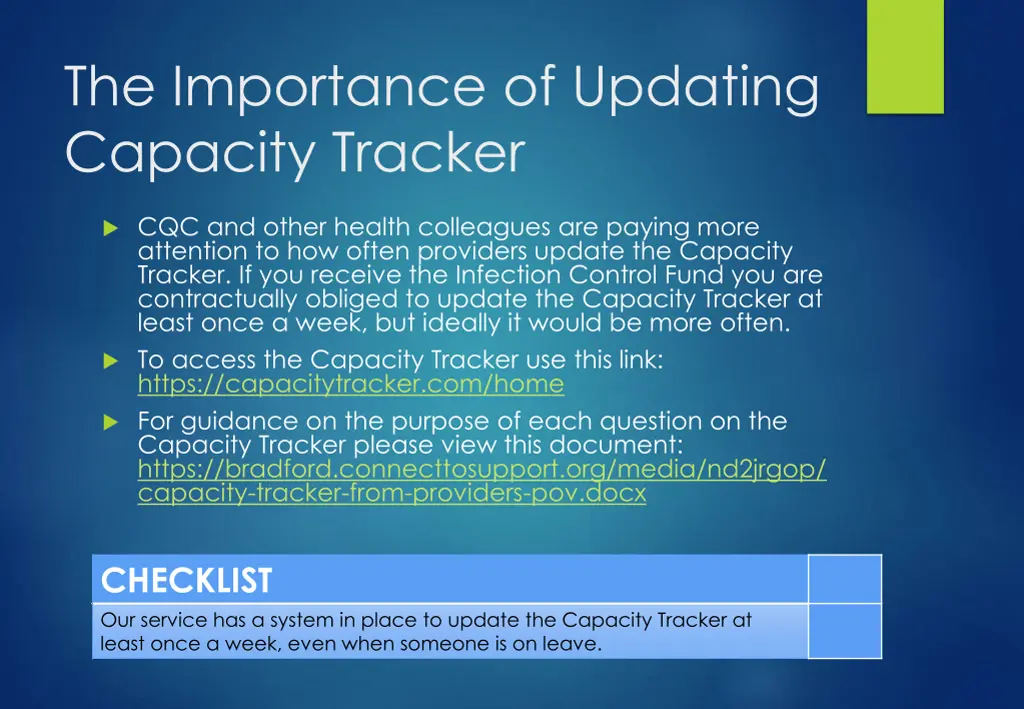 the importance of updating capacity tracker
