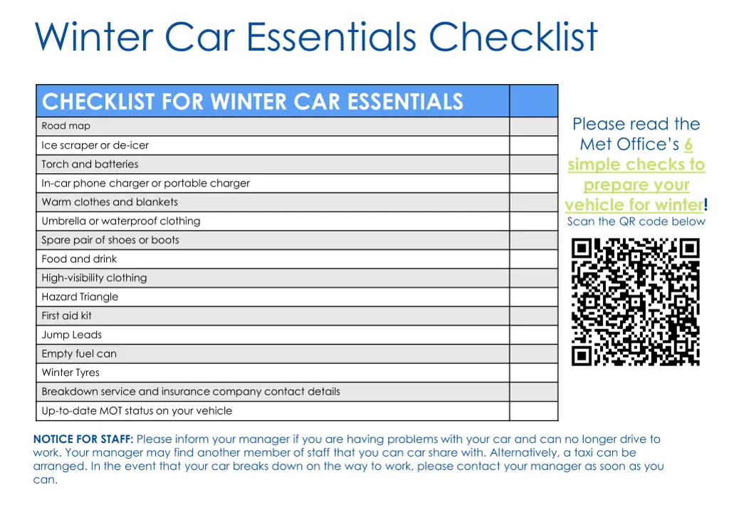 winter car essentials checklist