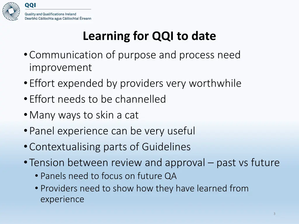 learning for qqi to date communication of purpose