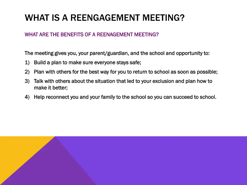 what is a reengagement meeting 1