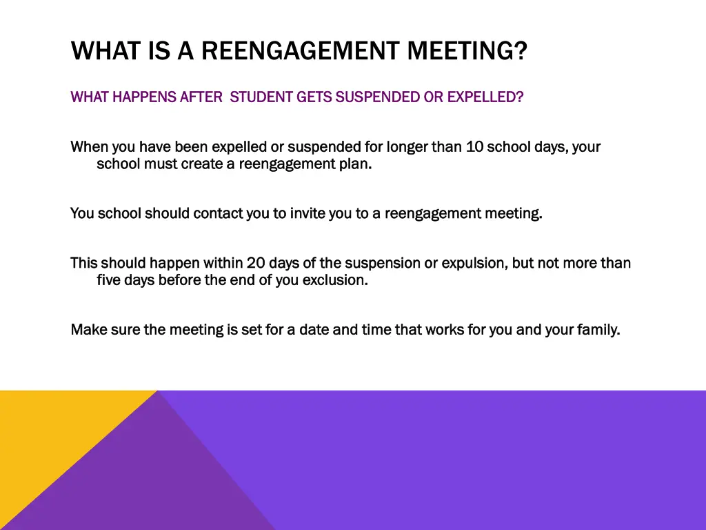 what is a reengagement meeting