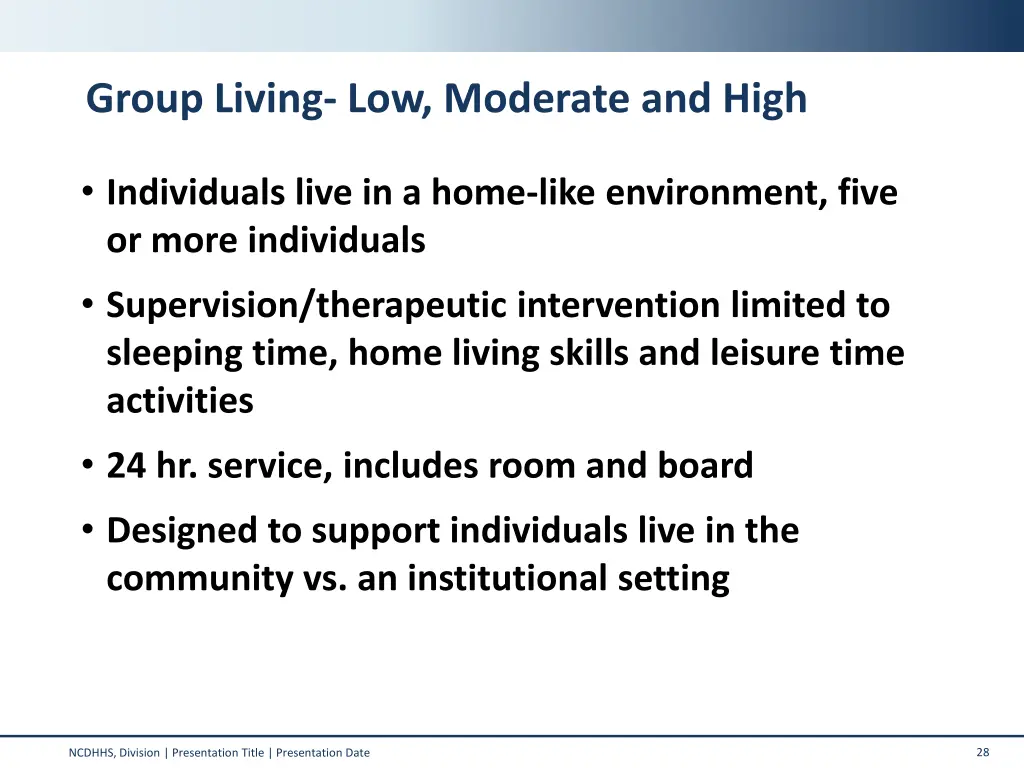 group living low moderate and high