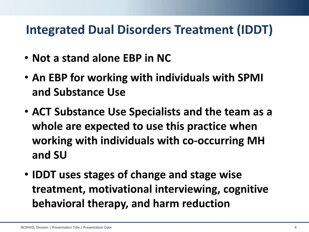integrated dual disorders treatment iddt