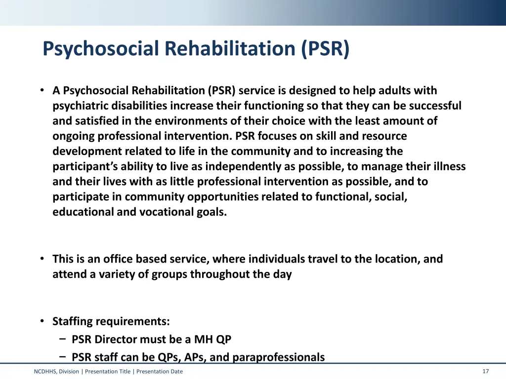 psychosocial rehabilitation psr