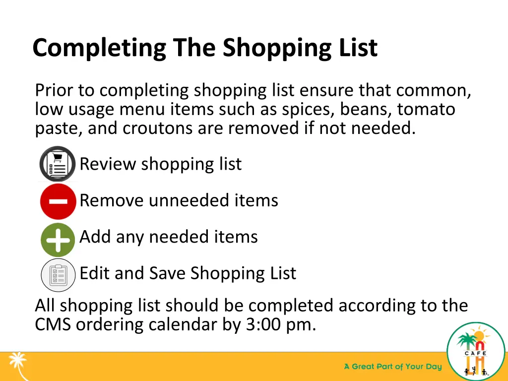 completing the shopping list