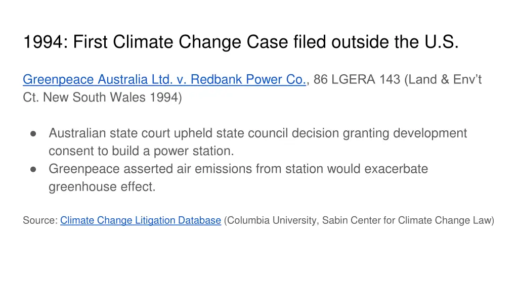 1994 first climate change case filed outside