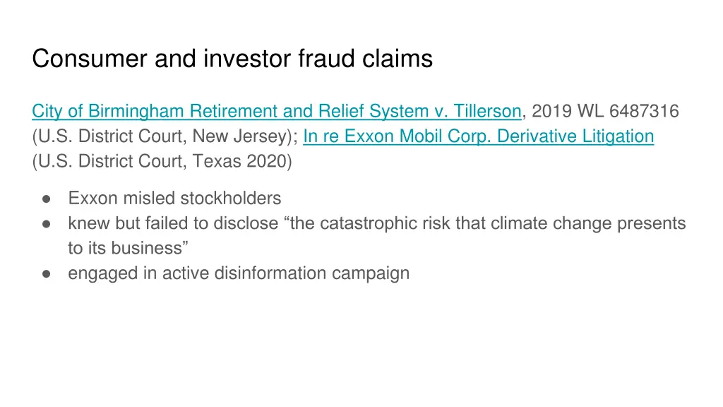 consumer and investor fraud claims