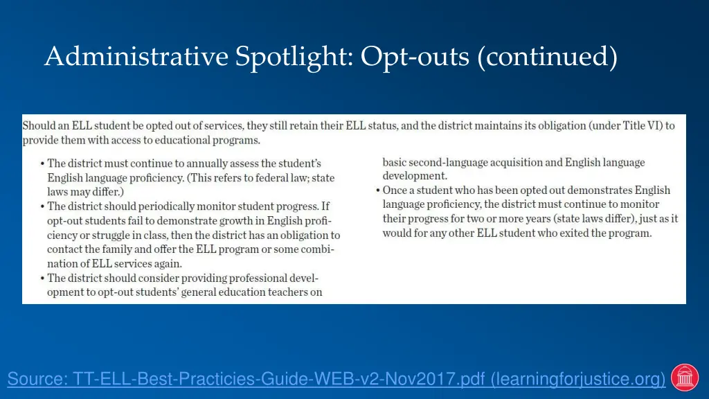 administrative spotlight opt outs continued