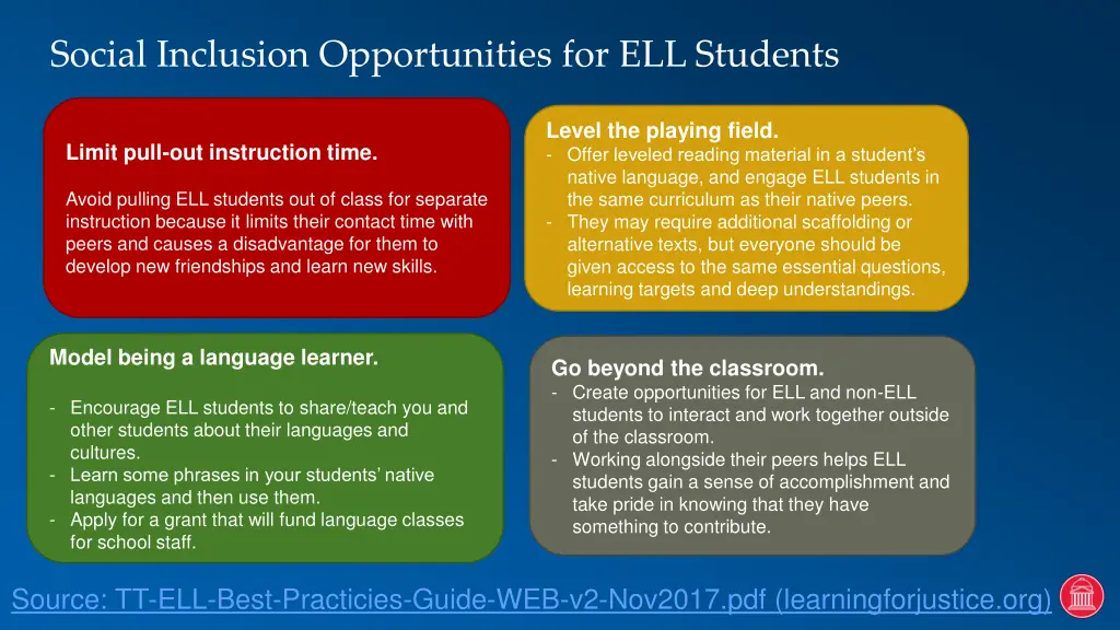 social inclusion opportunities for ell students