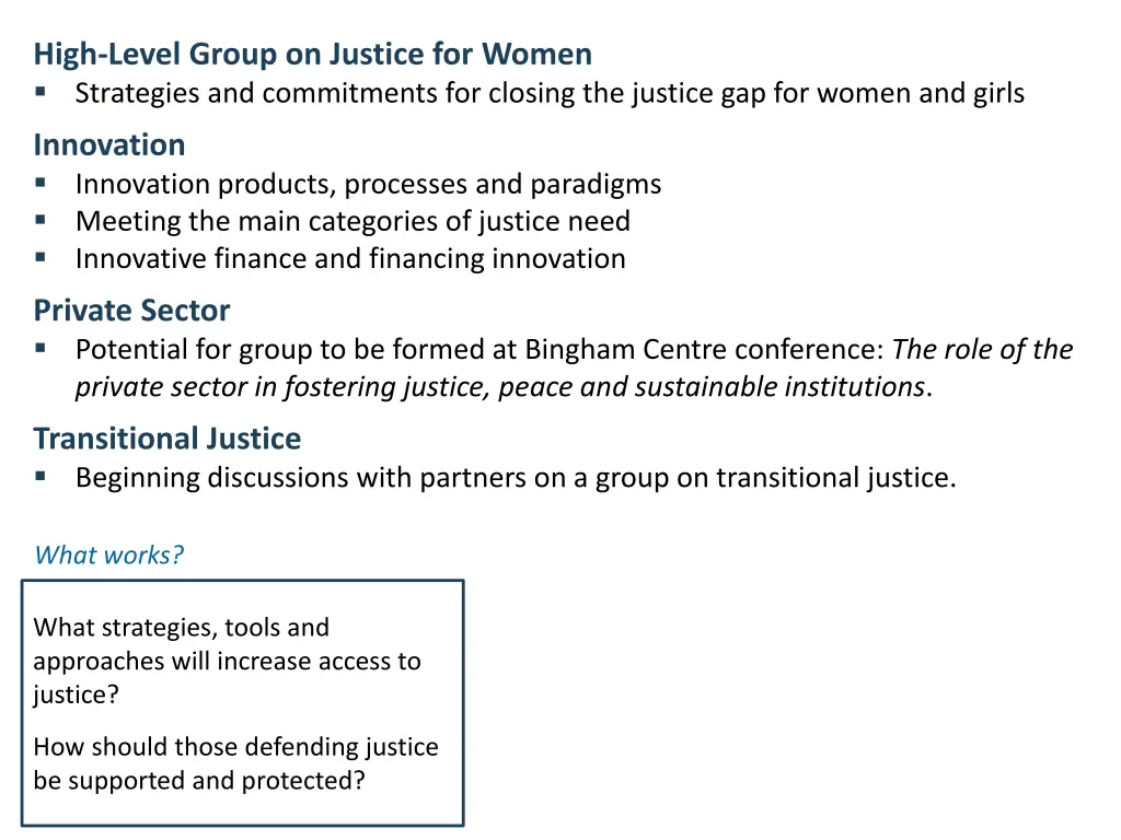 high level group on justice for women strategies