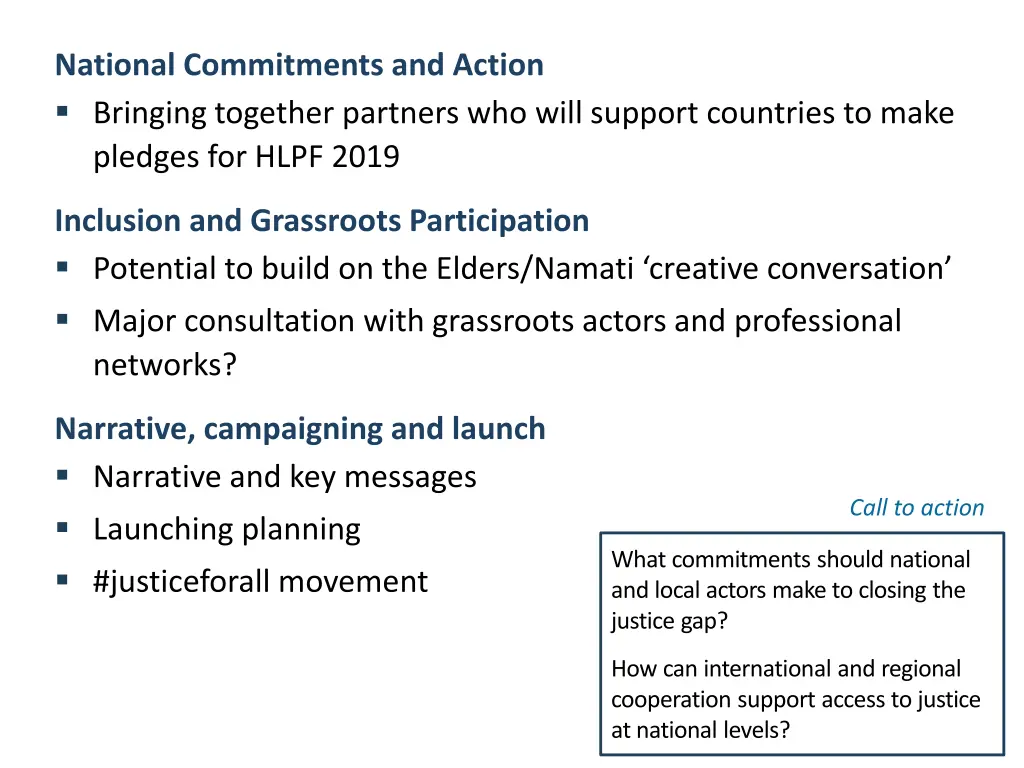 national commitments and action bringing together