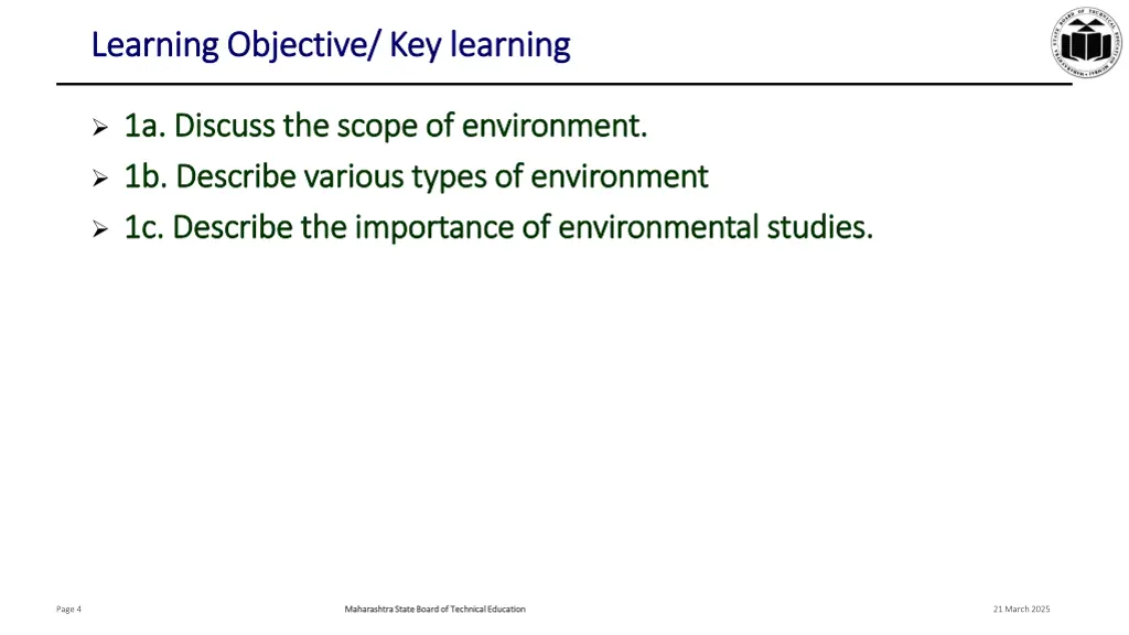 learning objective key learning learning
