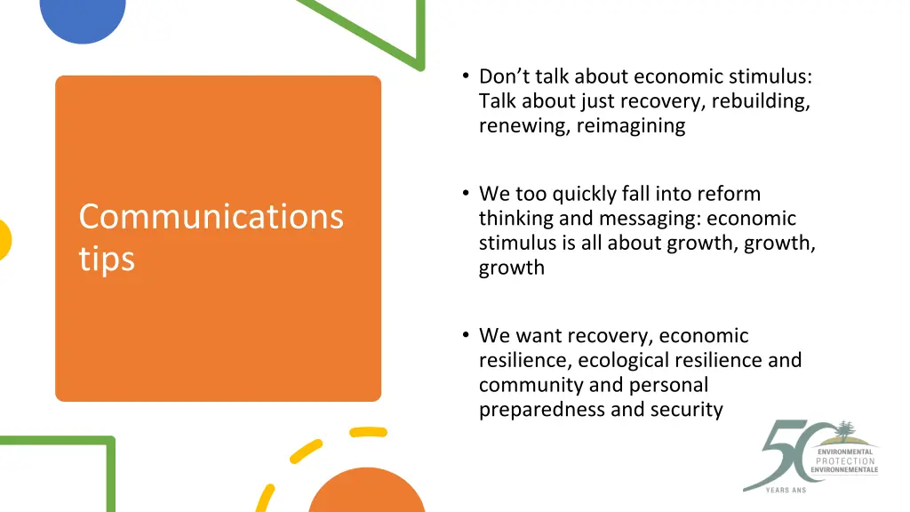 don t talk about economic stimulus talk about