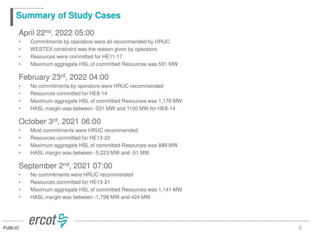 summary of study cases