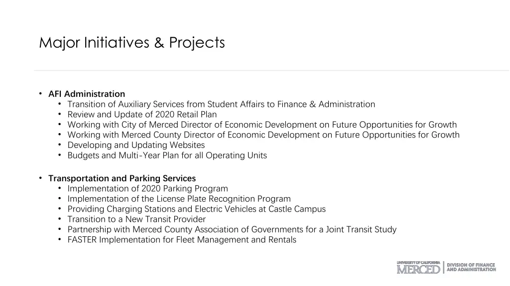 major initiatives projects