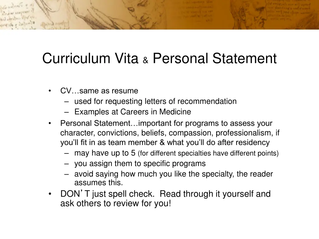 curriculum vita personal statement