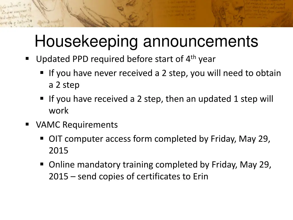 housekeeping announcements updated ppd required