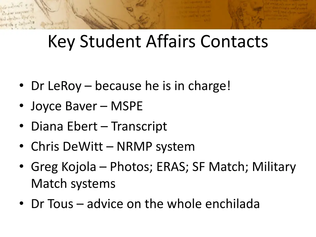 key student affairs contacts