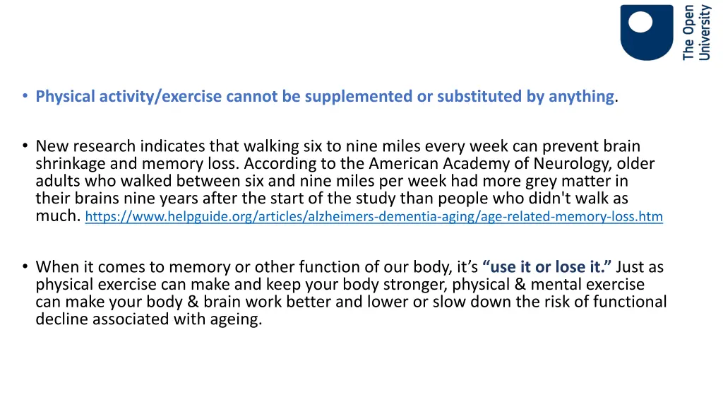 physical activity exercise cannot be supplemented