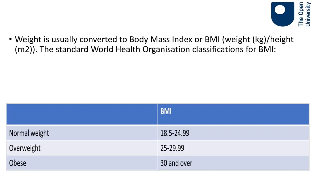 weight is usually converted to body mass index