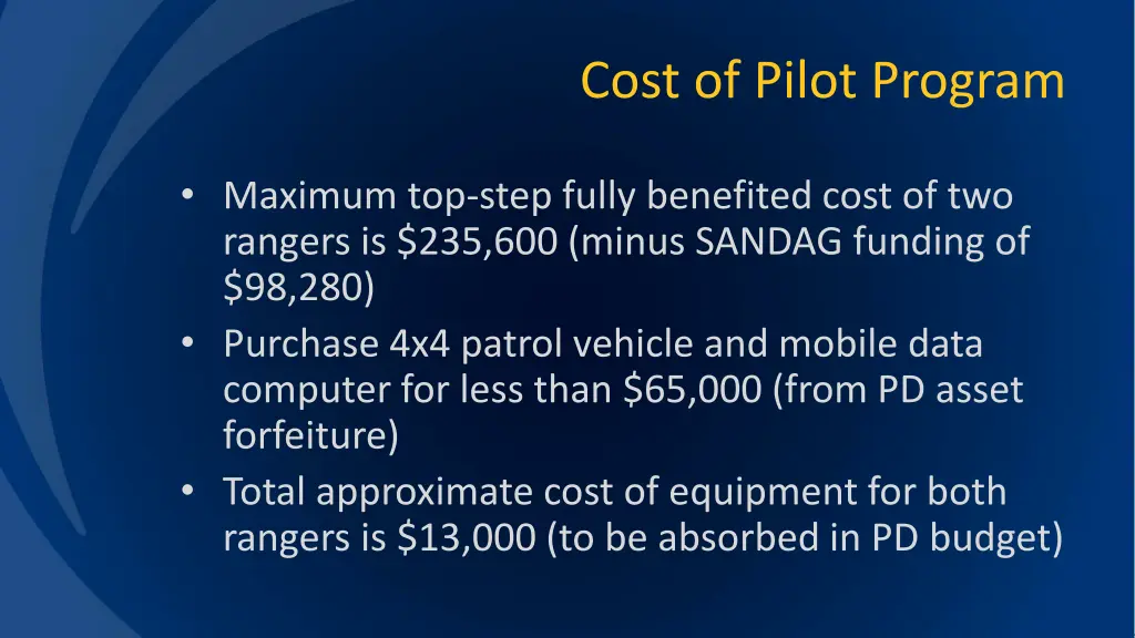 cost of pilot program
