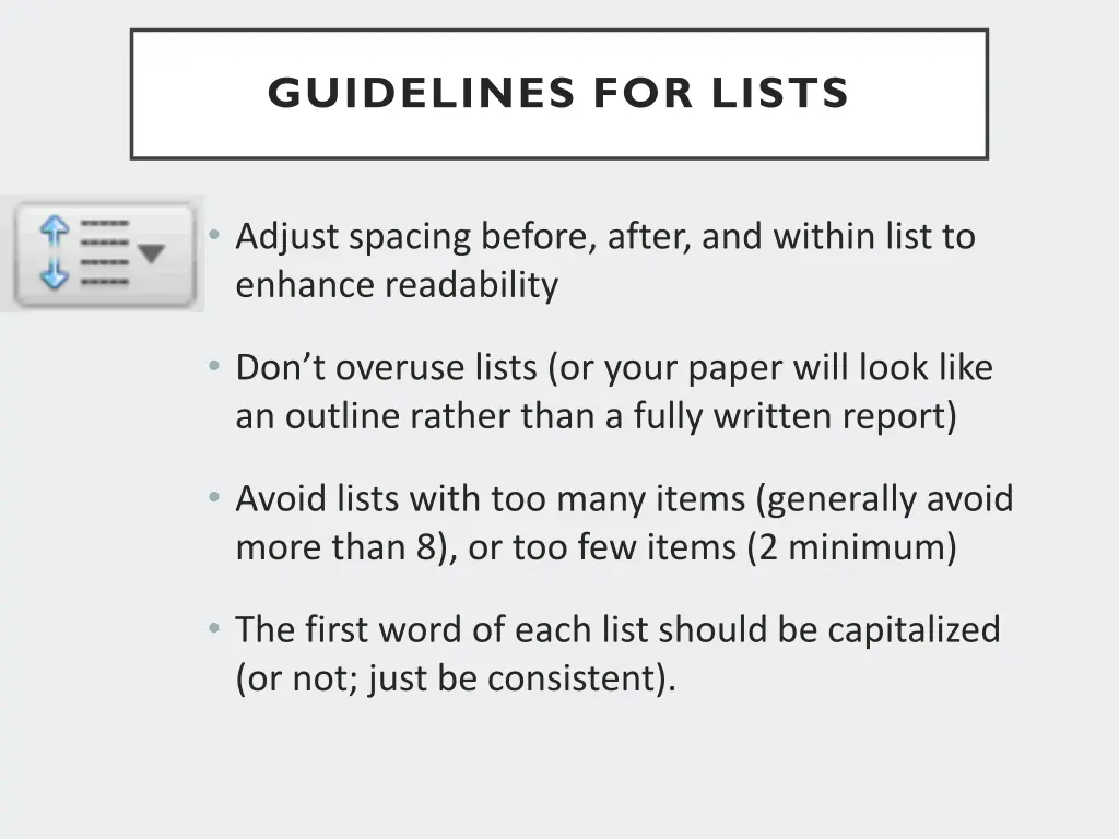 guidelines for lists