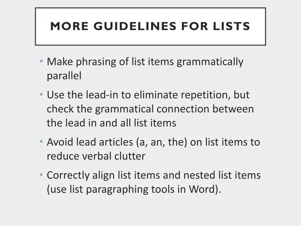 more guidelines for lists