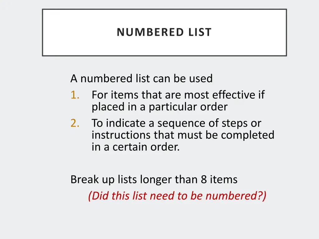 numbered list