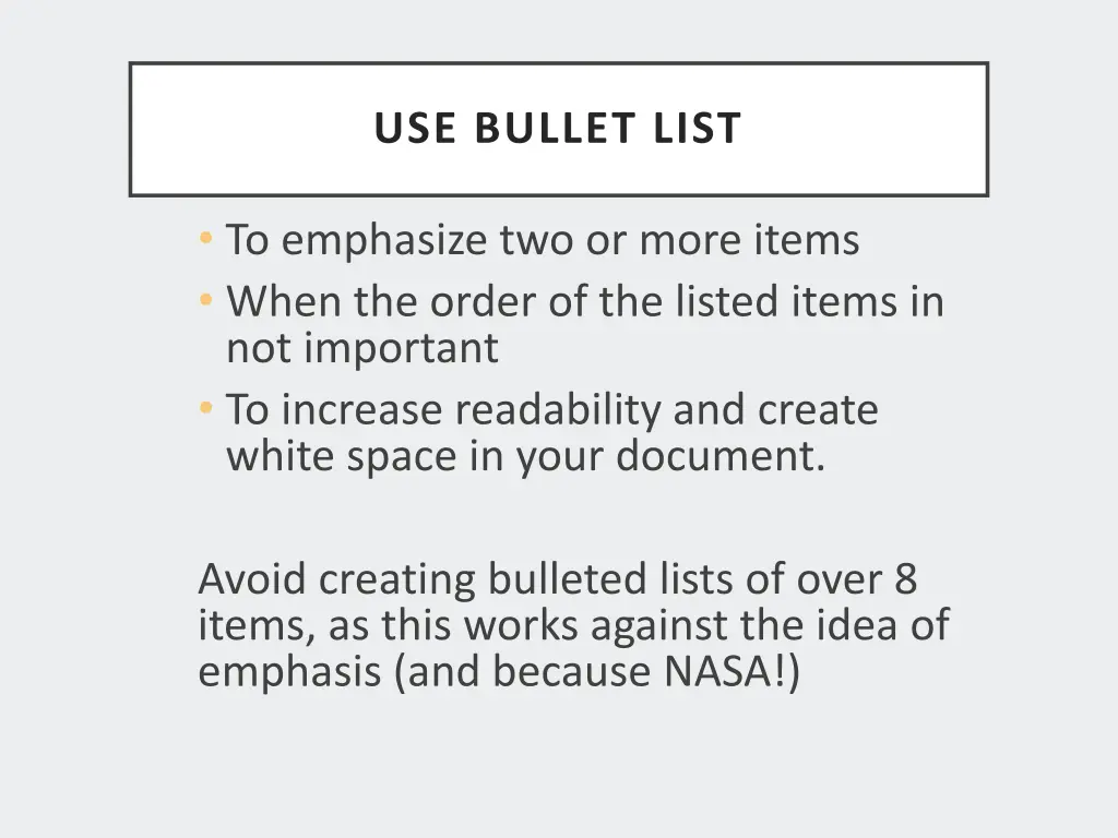 use bullet list