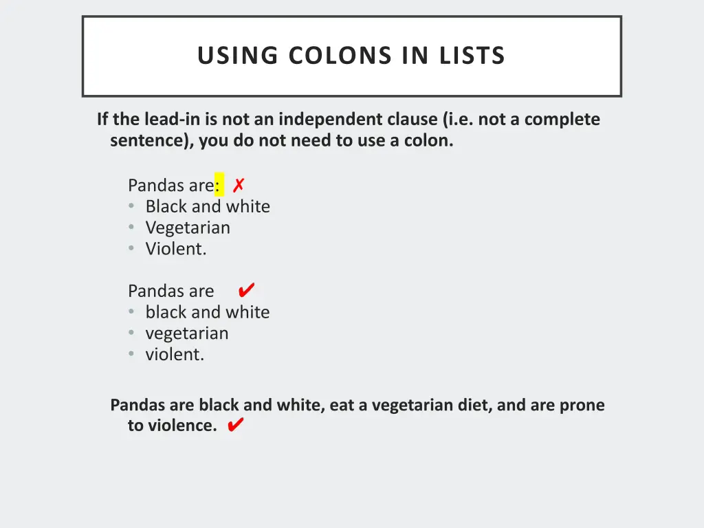 using colons in lists