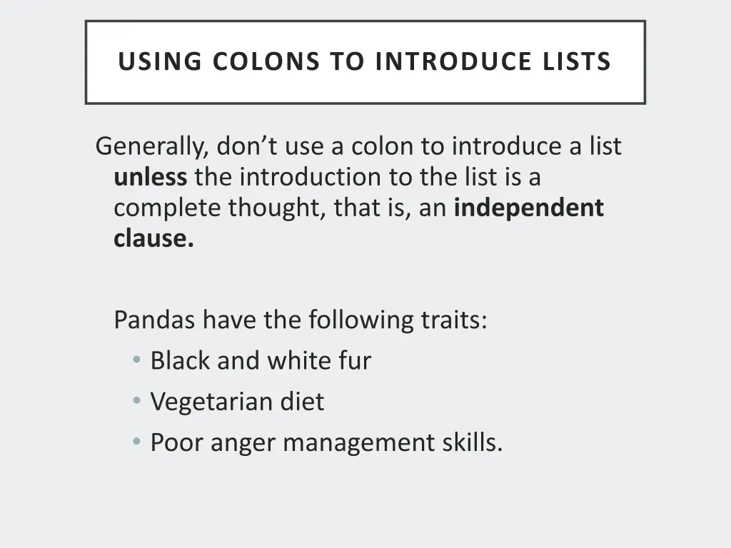 using colons to introduce lists
