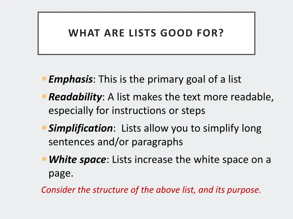 what are lists good for