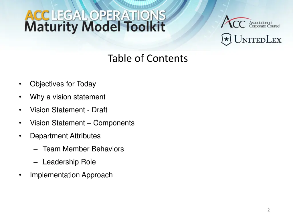 table of contents