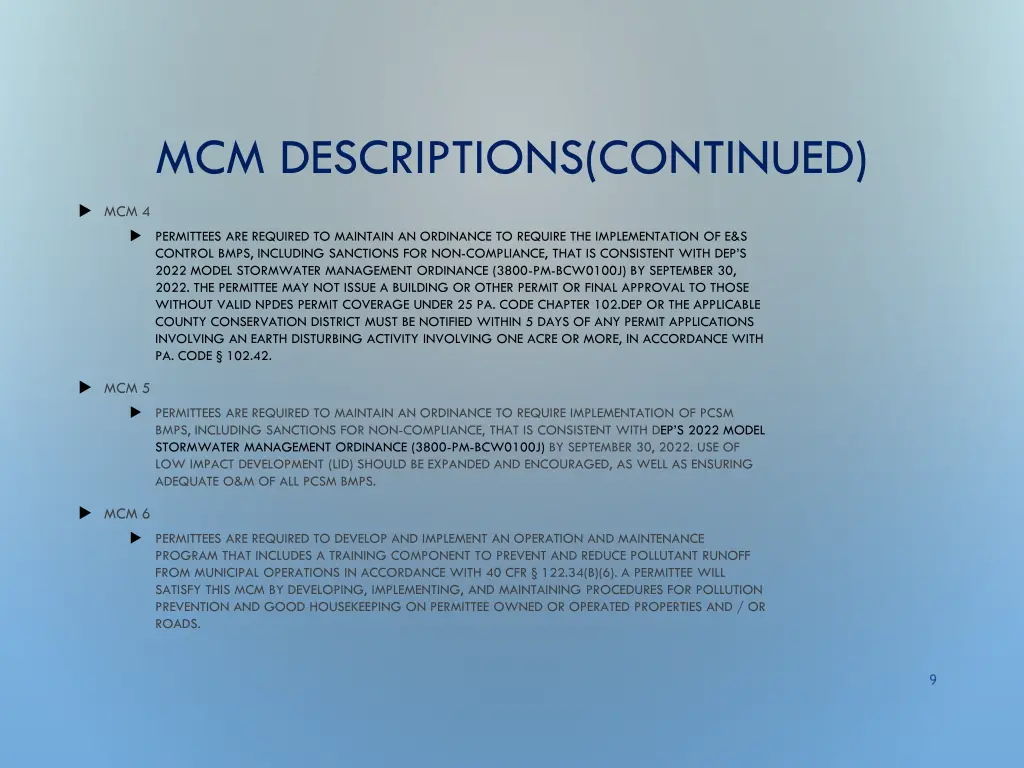 mcm descriptions continued