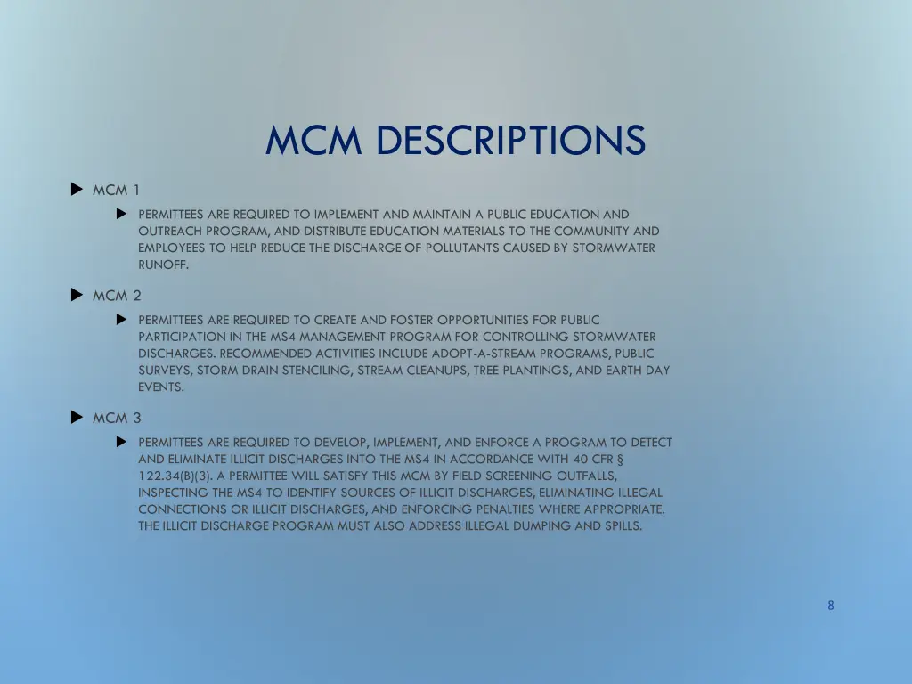 mcm descriptions