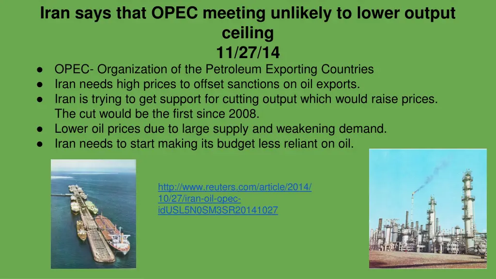 iran says that opec meeting unlikely to lower