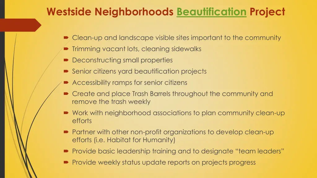 westside neighborhoods beautification project