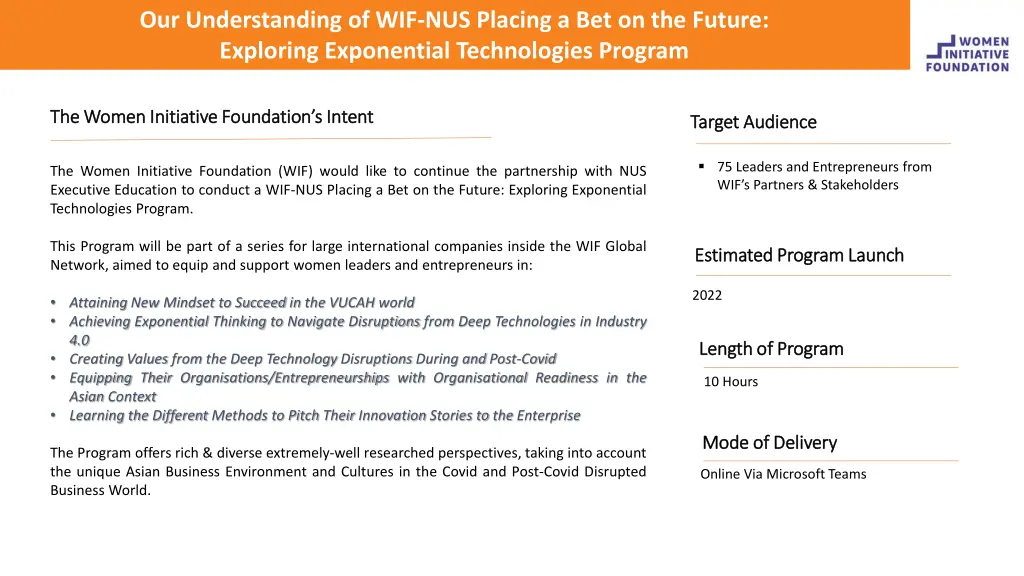 our understanding of wif nus placing