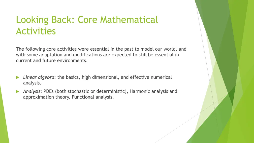 looking back core mathematical activities