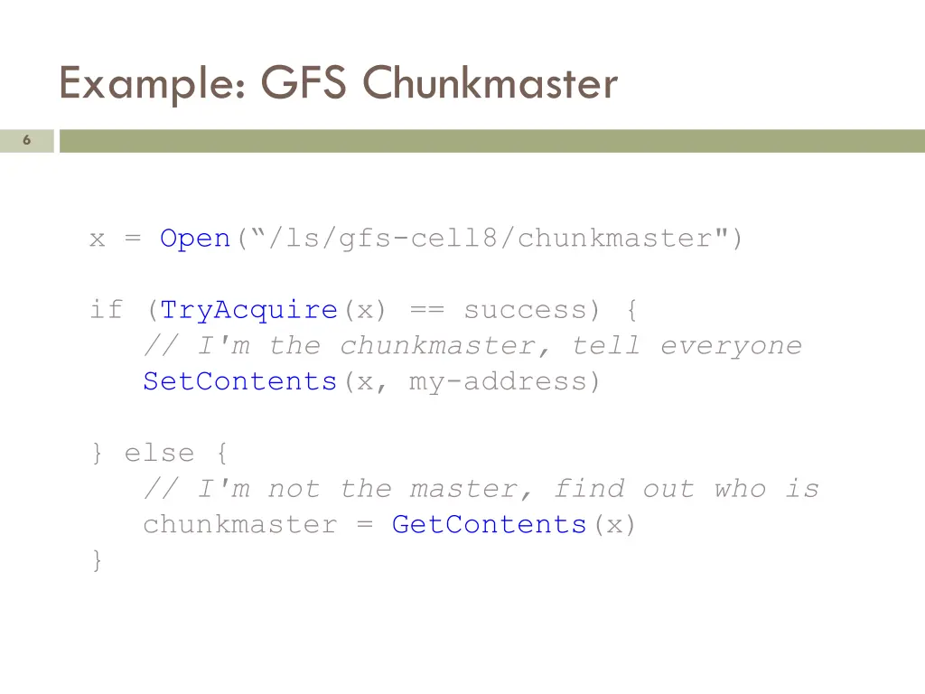 example gfs chunkmaster
