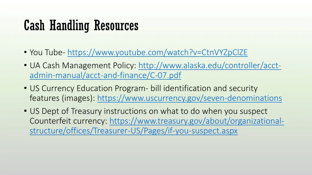 cash handling resources