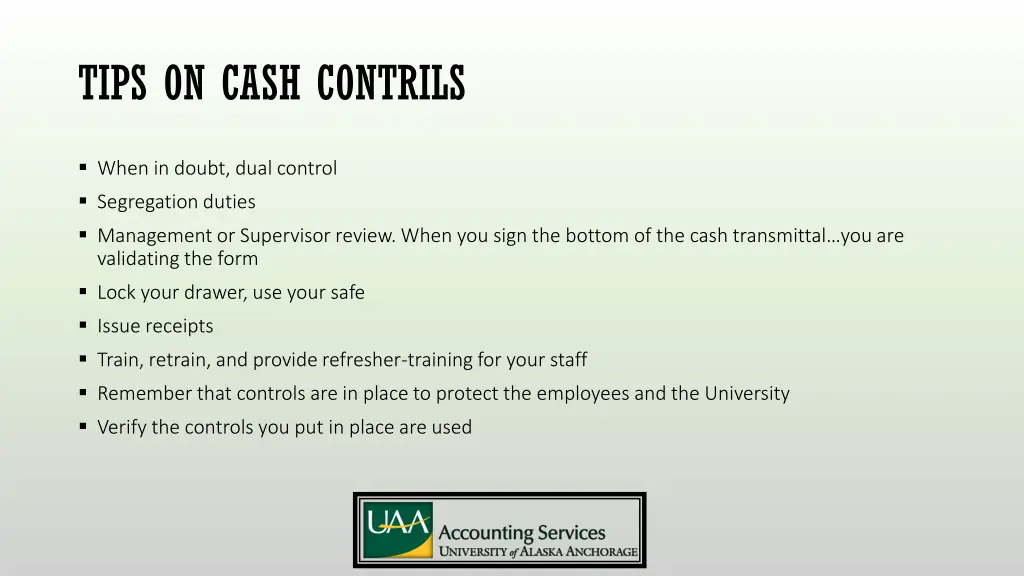 tips on cash contrils