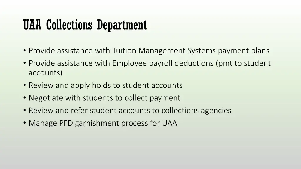 uaa collections department